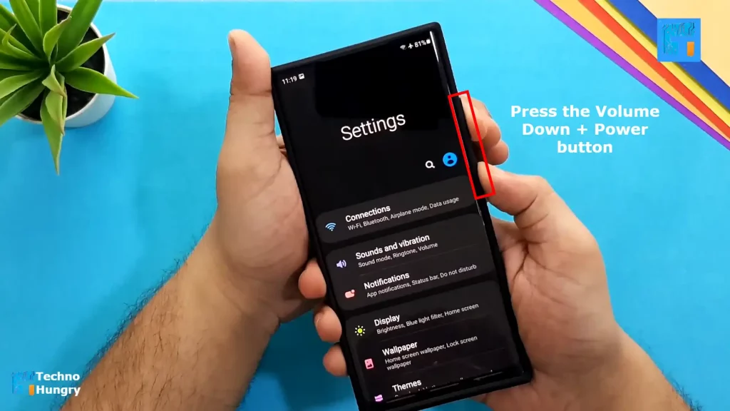 press the Volume Down + Power button